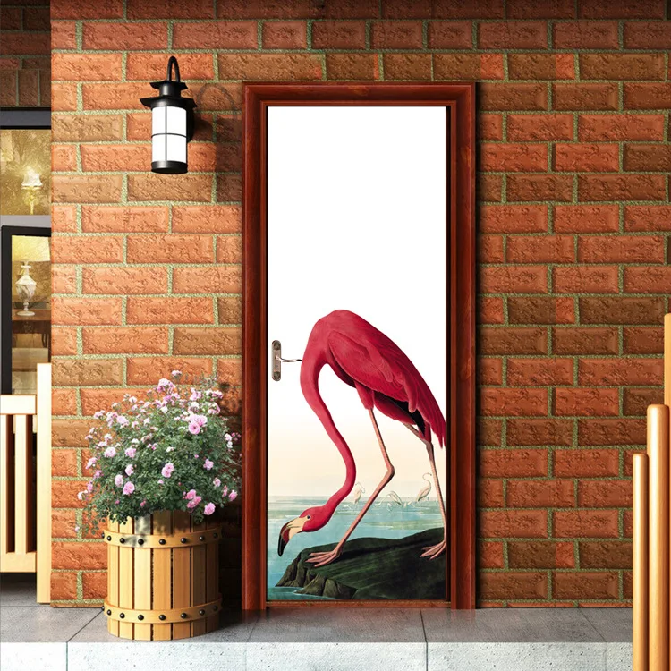 Креативные DIY 3D наклейки на дверь с эффектом фламинго для украшения стен комнаты