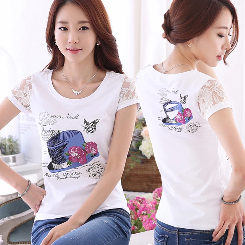 Poleras де Mujer Moda 2019 Винтажная Футболка Femme Стразы для женщин хлопковая футболка в