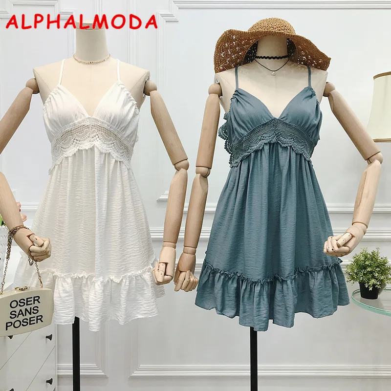 ALPHALMODA 2018 летнее Новое сексуальное пляжное платье с v-образным вырезом открытой