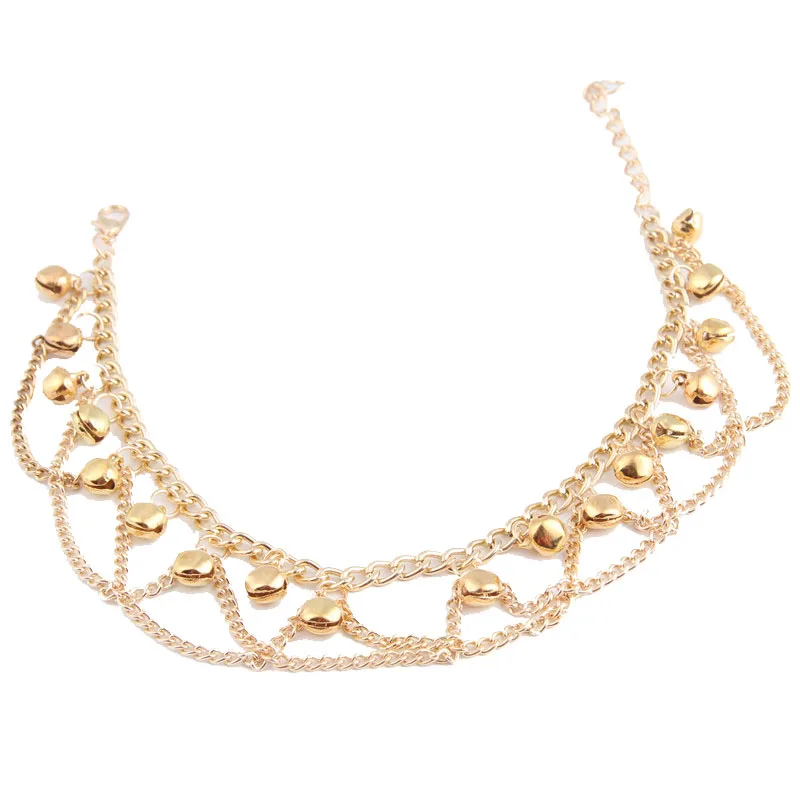 WKOUD alloy wave tassel bell anklet gold-color anklets for women Bohemia lady jewelry | Украшения и аксессуары