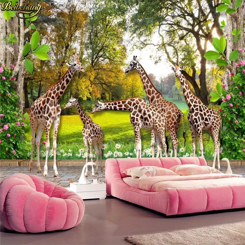 Фотообои beibehang на заказ животные мир жираф дом и лес детские стерео 3D фоновые обои
