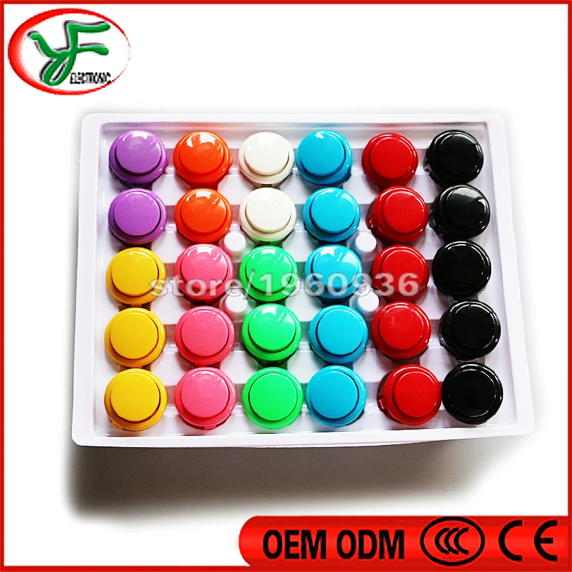 Free shipping 100pcs/lot Factory Price Hight Quality 30mm Arcade Push Buttons for Amusement Cabinet Games Machine's Accessory