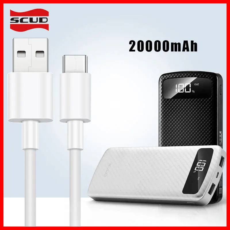 Scud Power bank 20000 мАч + 2 м кабель micro USB со светодиодным цифровым дисплеем powerbank для Xiaomi