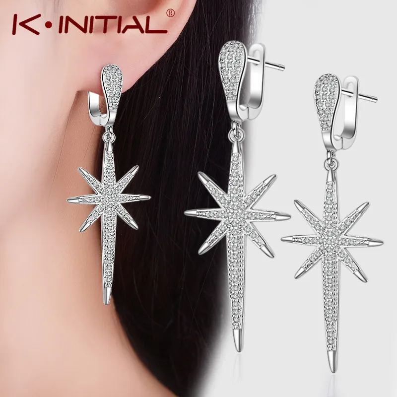 

Kinitial Luxury Star of David Earrings For Women Pave Full CZ Crystal Hexagon Long Tassel Earrings Statement Jewelry