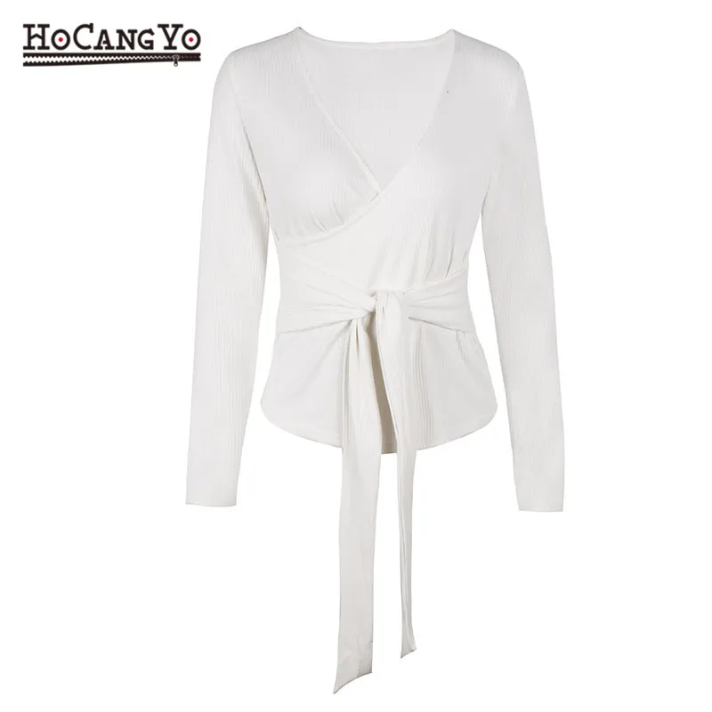 New Autumn Women Pullovers and Sweaters V Neck Cross Straps Long Sleeve Sweater Lace Up Sexy Casual | Женская одежда