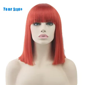 Ваш стиль, Длинные прямые искусственные волосы с челкой, черные, красные, синие, серые, белые, розовые, синтетические, высокотемпературные