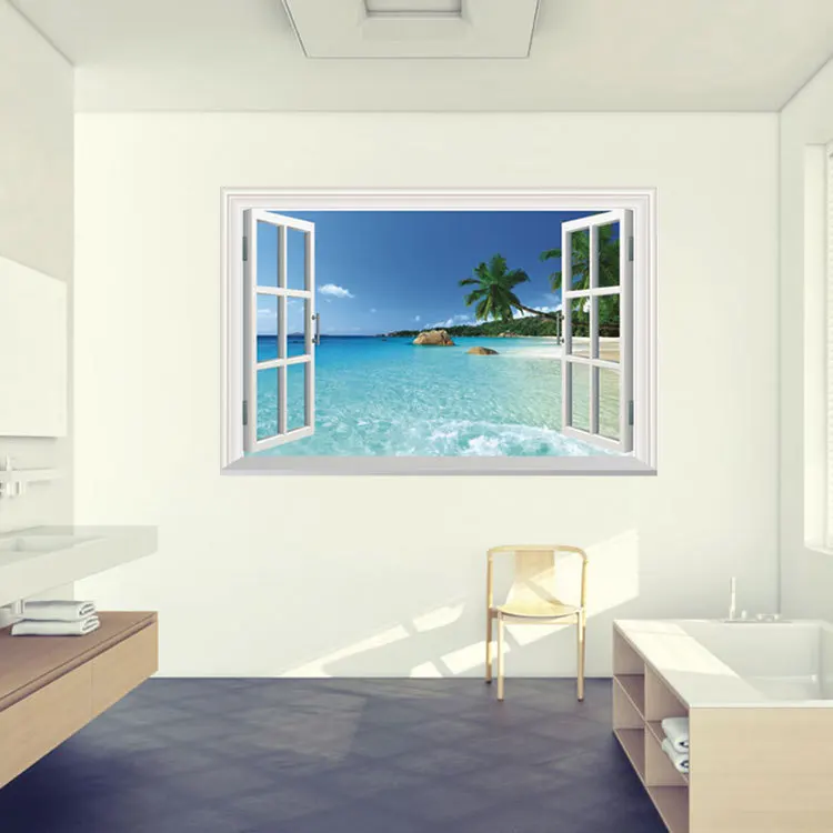 Я Go 3 dvinyl стены Аксессуары Wall Art Гостиная dedroom фальш окно пейзаж городской реки DIY