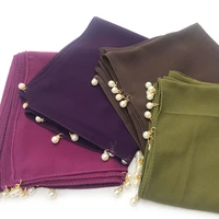 elegant plain chiffon islamic scarves big pearl decor womens hijab long shawl beaded muslim headscarf beads long shawl 180x70cm