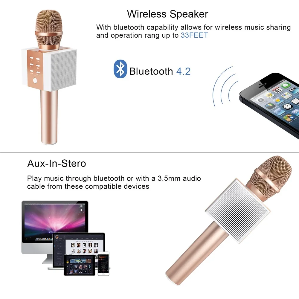 FELYBY F008 беспроводной Bluetooth караоке микрофон с 3 в 1 Портативный ручной двойной