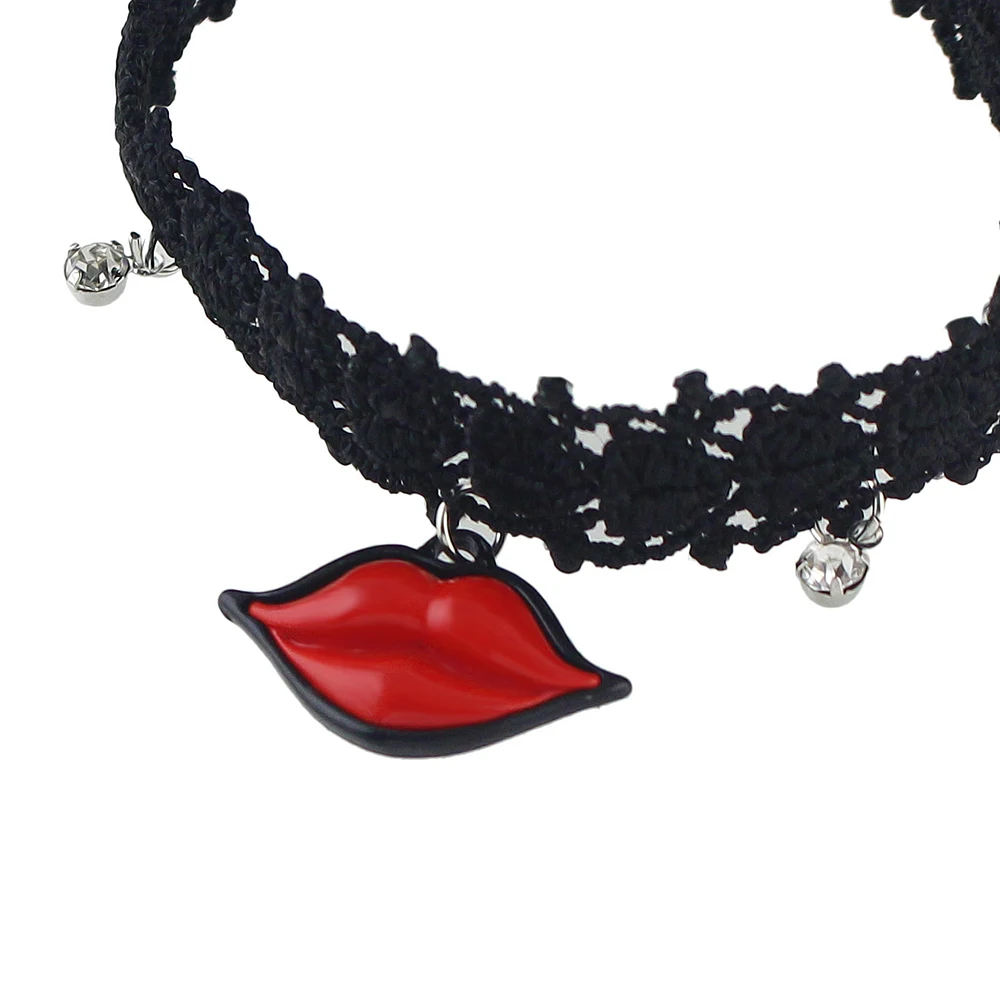 Boho Chic Beach Barefoot Sandals Foot Jewelry Anklets Black Tattoos Lace with Rhinestone Red Lip Charm | Украшения и аксессуары