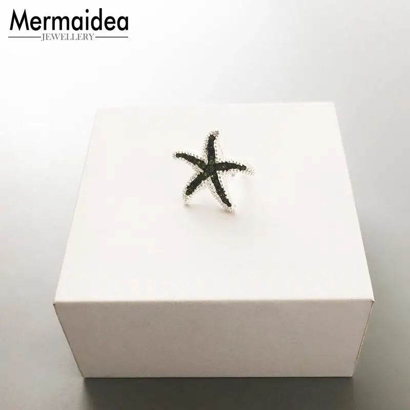 Посеребренные зеленые CZ открытые кольца в виде морской звезды 2020 Glamourous с