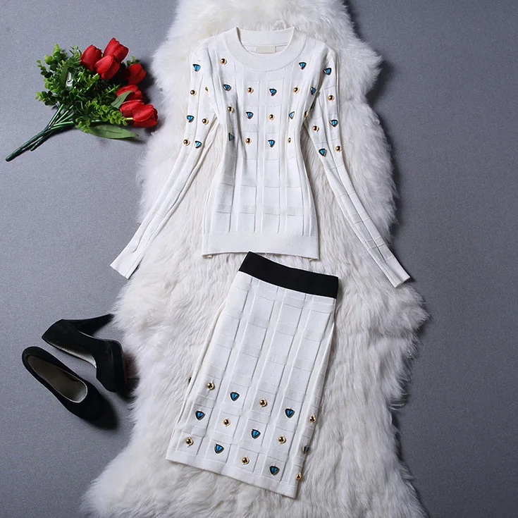 Женский трикотажный топ с длинным рукавом и юбка комплект из 2 предметов Осень