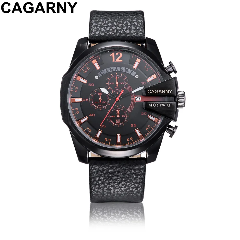 Элитный бренд CAGARNY Для мужчин часы montre кожаный ремешок кварцевые reloj hombre военные