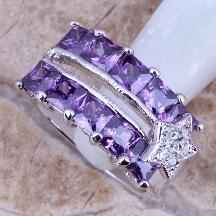 Изящное кольцо с фиолетовым фианитом стандартного размера 6 / 7 8 9 R0204|ring size|ring size