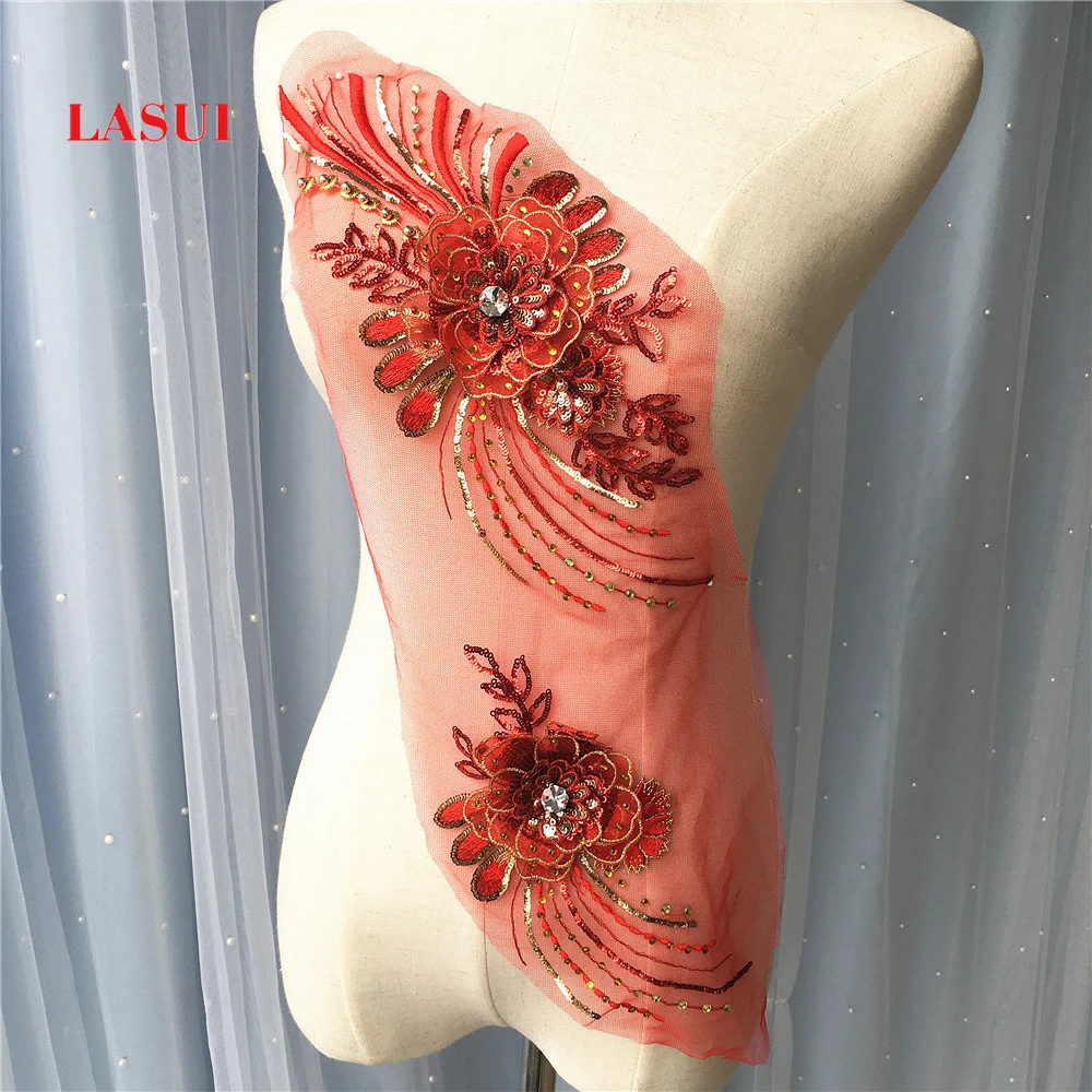 LASUI 36*15 см 26*11 розового золота 3D Аппликации из кружева с пайетками bedazzle юбкой для