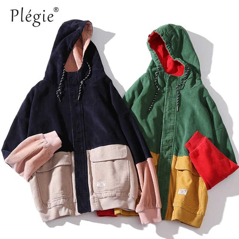 Вельветовая куртка Plegie с капюшоном в стиле пэчворк бомбер для пар толстовки