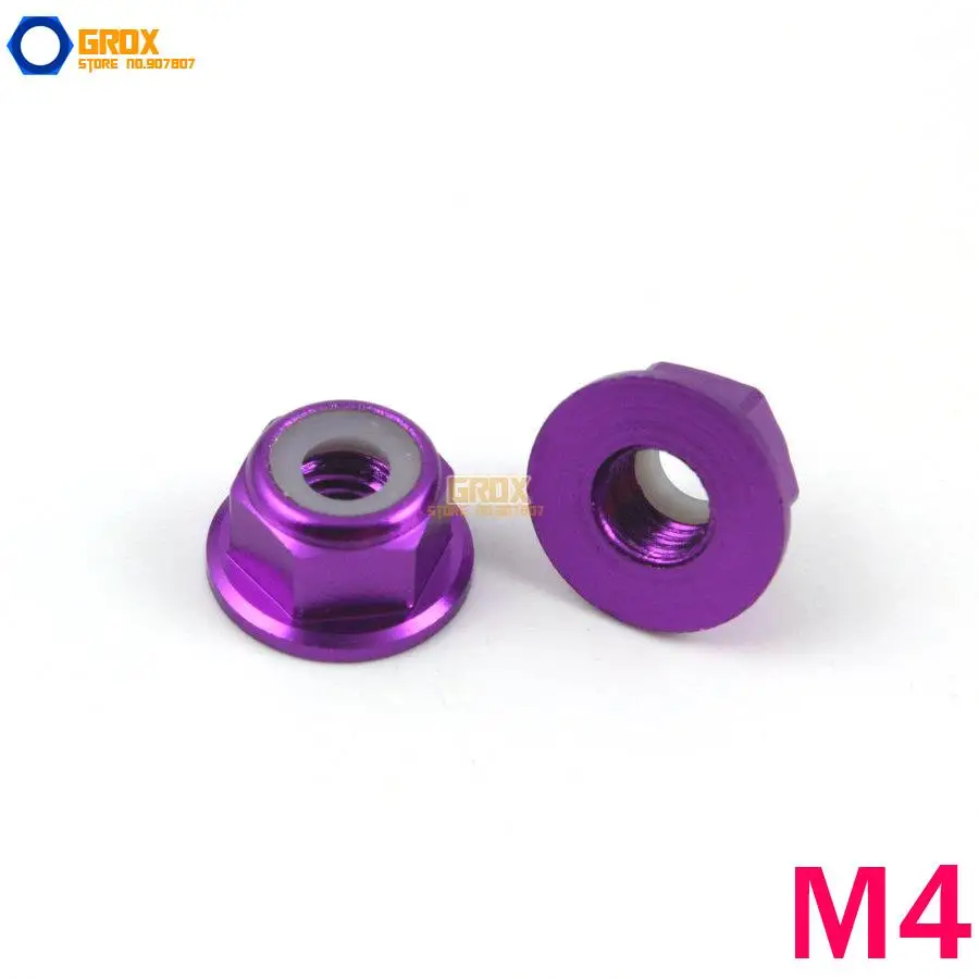 

12 Pieces M4 Purple Hex Flange Nylon Lock Nut Aluminum