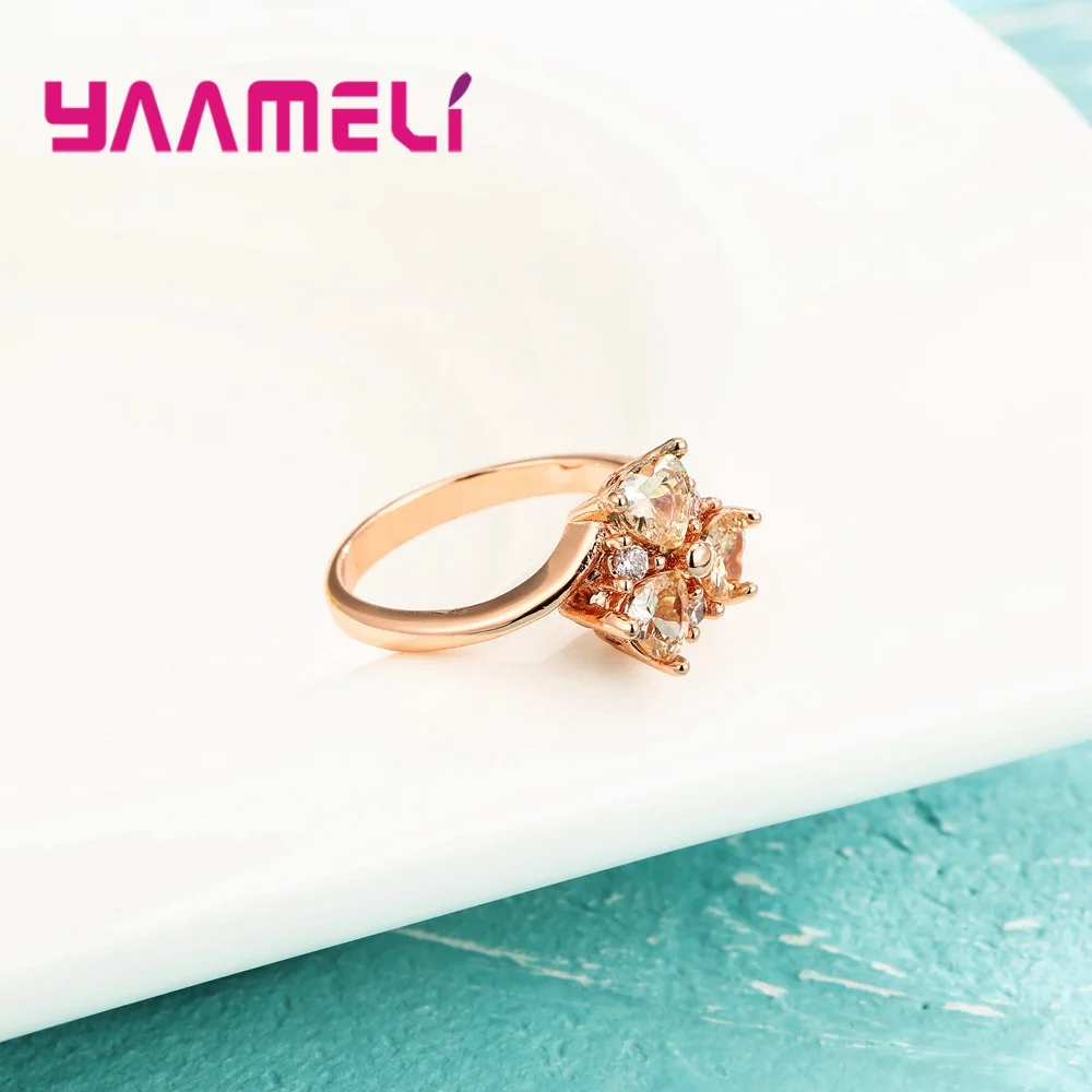 

Rose Gold Timeless Elegance Rings With Champagne Crystal For Women Wedding Party Gift Factory Direct-Selling