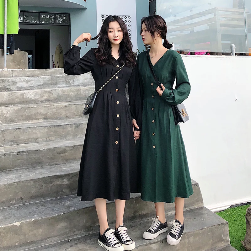 2019 women's spring autumn fat mm Plus size French dress Western style retro was thin waist long V-neck women 100 kg | Женская