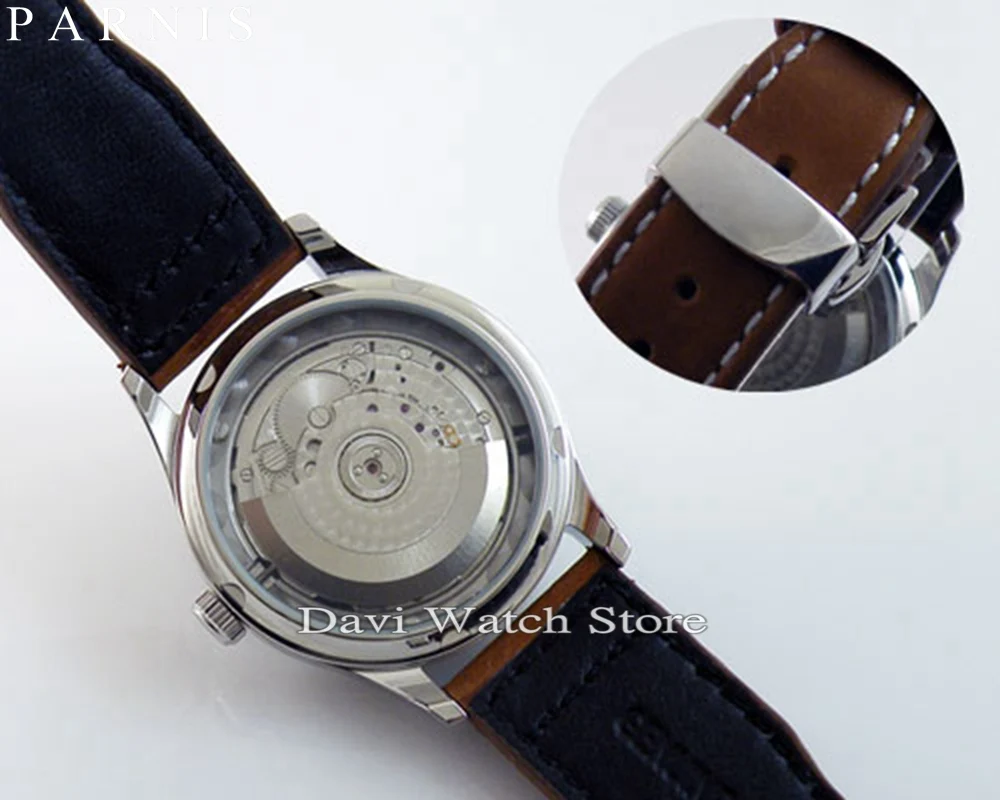 43 мм Parnis роскошный резерв энергии хронометр часовой стальной Чехол Мужские часы