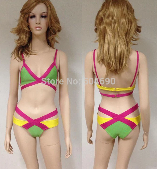 2015 Top Quality Women's Bandage Bikini Set high waisted two piece swimsuit 100% Real bandage bikini Swimsuit Bathing Suit Swimw |