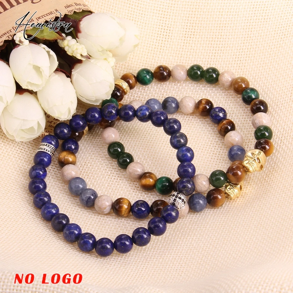 Томас красочный Материал смешивания с тигровый глаз золотой браслет черепом из