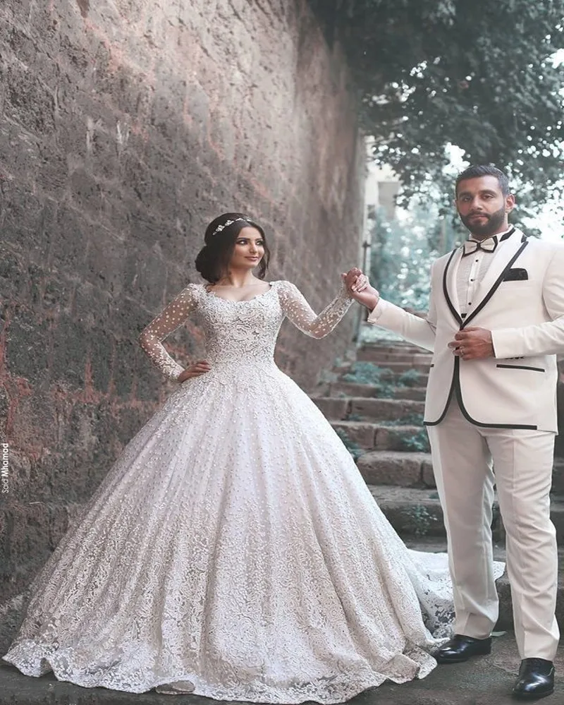 Vestido Де Noiva 2017 Vintage Кружева Длинным Рукавом Мусульманское Свадебное Платье