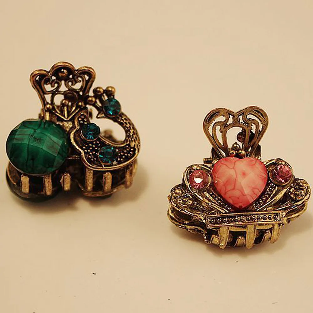 Случайный!! 1 шт. винтажный металлический бабочка маленький мини зажим для волос клешня ретро кристальный ринестон волосинка ювелирные аксессуары.