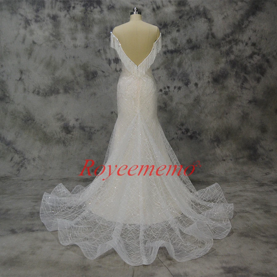 Роскошное кружевное свадебное платье Vestido de Noiva с открытыми плечами и кисточками