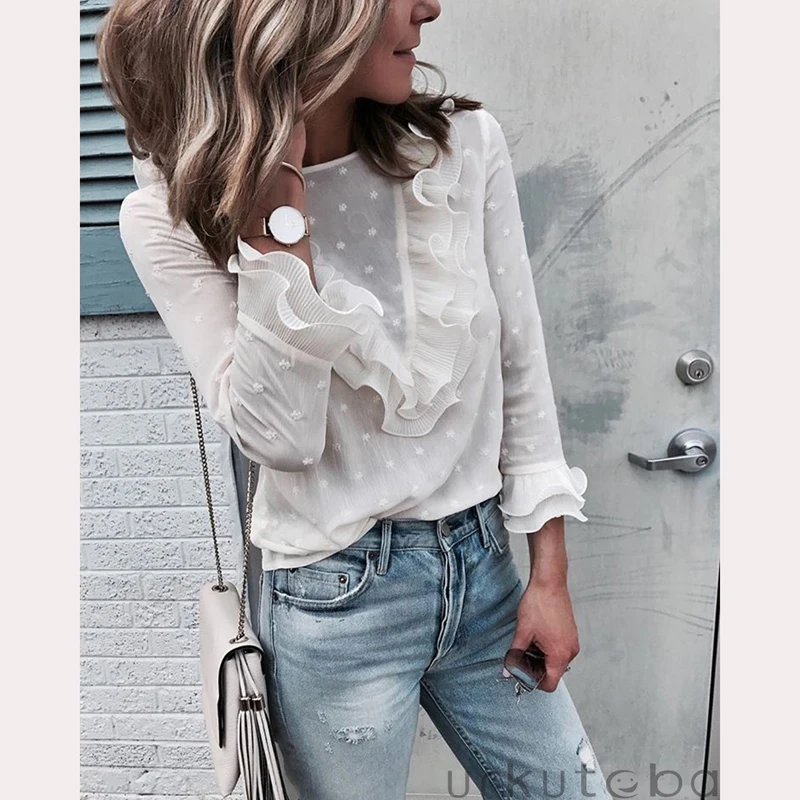 Женская летняя блузка с длинным рукавом дамские офисные Шифоновые Топы | одежда