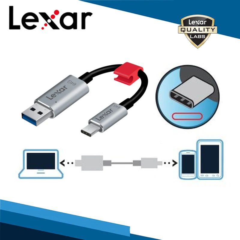 Lexar JumpDrive 64G C20c Тип usb-C флеш-накопитель 64Гб внешнее запоминающее устройство линия Usb 3,1 Gen 1 Тип C 3 в 1 взаимный обмен данными между компьютером и периферийными устройствами USB Flash/перейти дисков