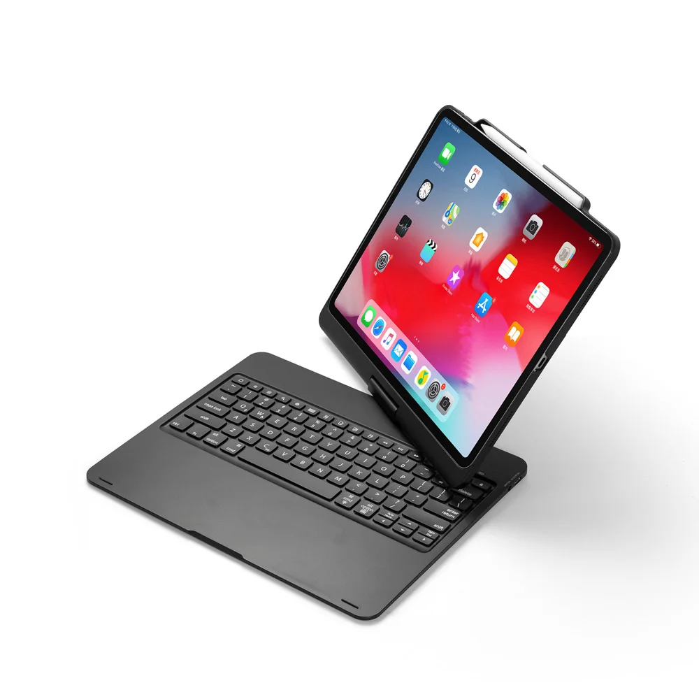 Для iPad Pro 12,9 3-го поворотного 360 градусов светодиодный беспроводной Bluetooth чехол с клавиатурой на русском/испанском/иврите