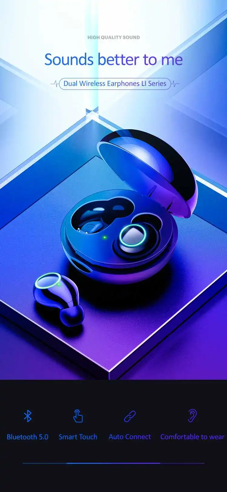 Usams US-LI001 TWS Wireless bluetooth 5.0 Earphone Stereo Smart Touch Noise Reduction Bilateral Call with Charging Box