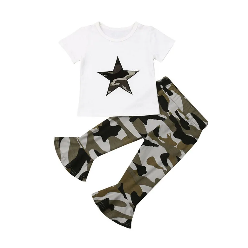 Повседневная одежда для маленьких девочек камуфляжная футболка со звездным