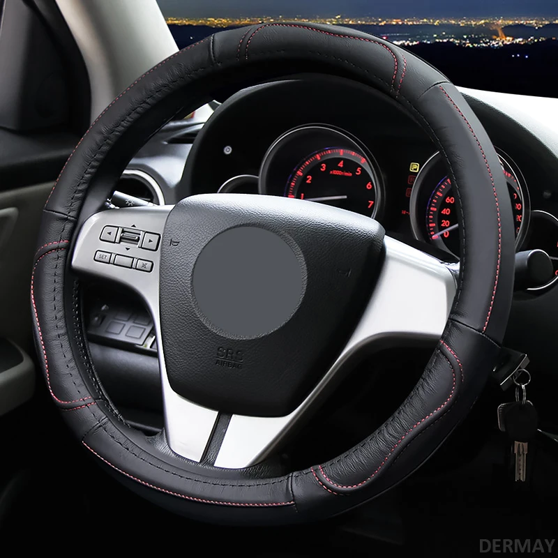 Кожаный чехол рулевого колеса автомобиля чехол для Mazda 2 3 Mazda 6 Axela Atenza CX-3 CX-5 CX5 CX-7 CX-9 аксессуары - Название цвета: Black-Red