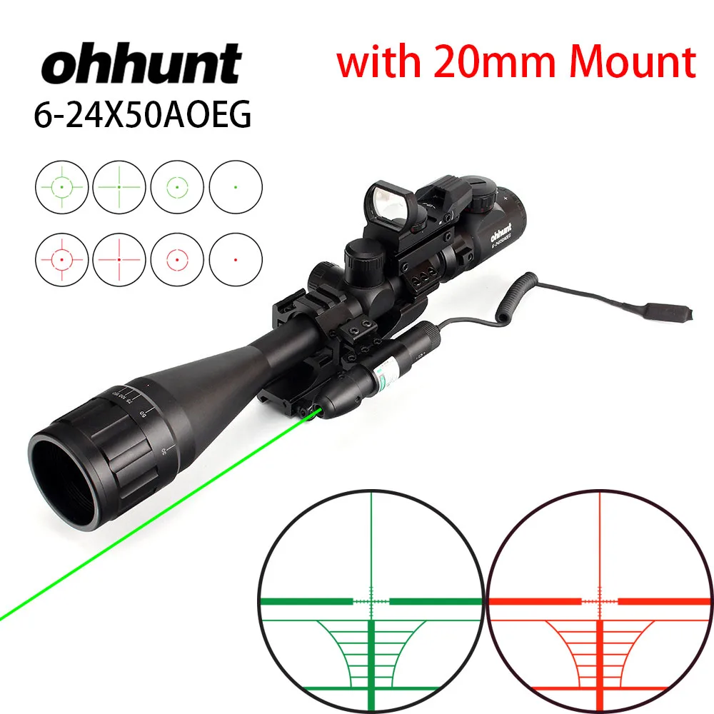 Combo 6 Охотничий ohhunt 6-24x50 AOEG дальномер Сетка винтовка прицел с голографической 4 Сетка прицел Красный Зеленый Лазерный комбинированный прицел - Цвет: Combo 6