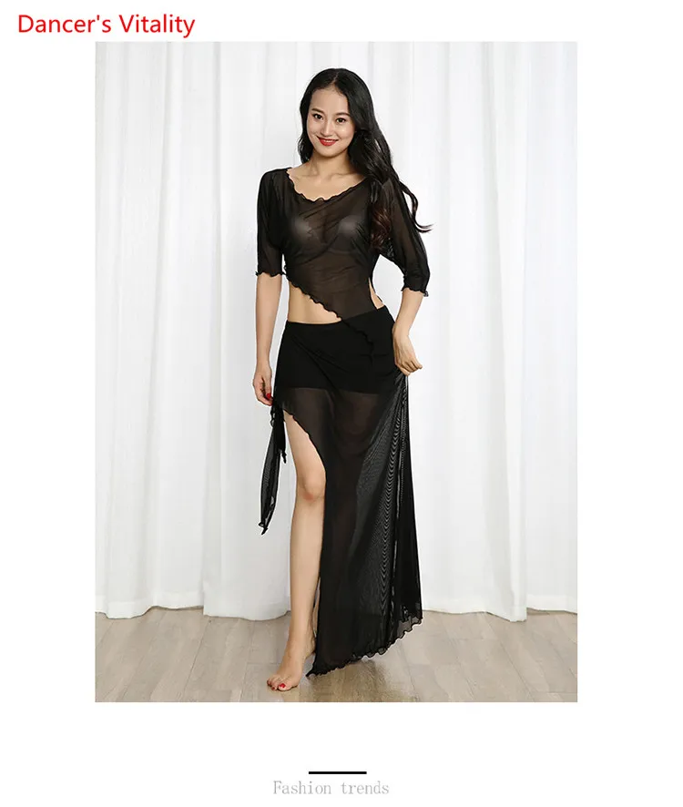 Cheap Belly Dance Suit Wholesale 2pcs(Top+Skirt) For Women Belly Dance Set Gauze Dancer's Costumes Free Shipping White,Black