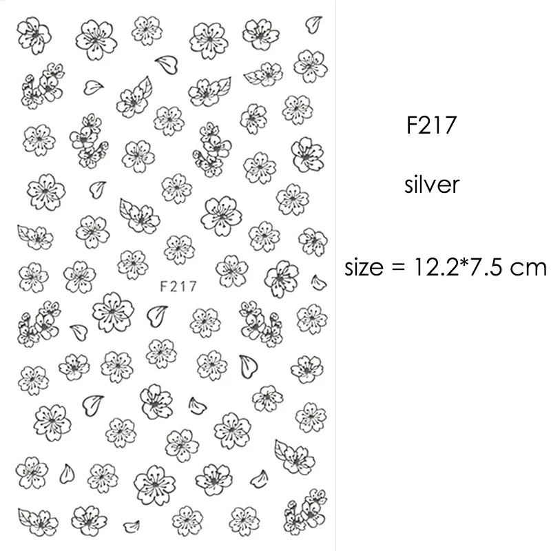 F212-F218 наклейки для ногтей серии s F 12*7,5 см белый черный золотой серебряный узор самоклеющиеся наклейки для украшения ногтей