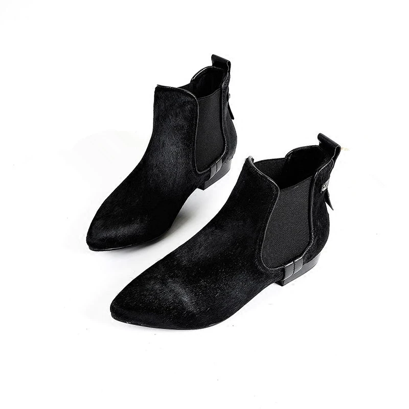 New Trendy Womens Sexy Pointed Toe Horse Hair Ankle Boots Ladies Slip On Plush Warm Winter Flat | Обувь