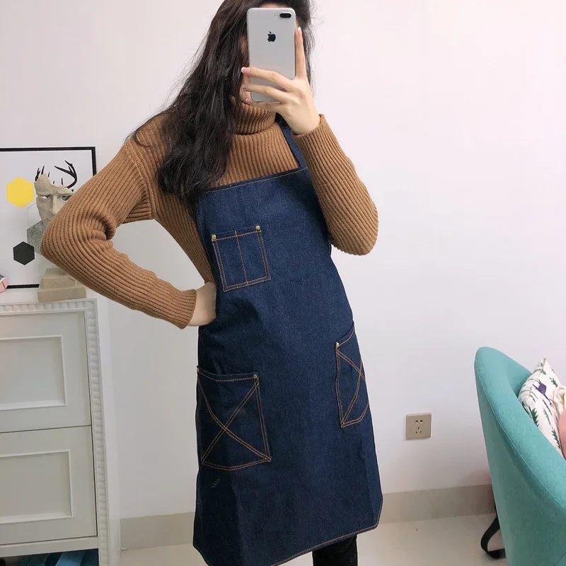 

Canvas Apron Outsides BBQ Senior Green Bib Kitchen Cleaning Apron for Women Men Cooking Restaurant Waitress Custom