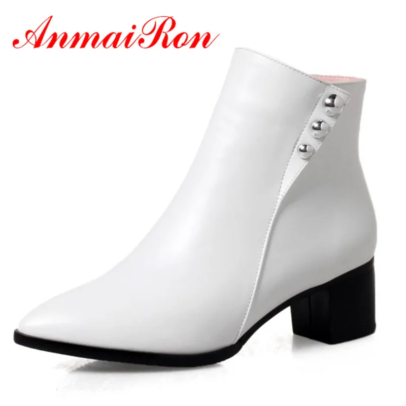 

ANMAIRON/новые зимние ботинки модные женские ботинки ботильоны на молнии на среднем каблуке и платформе Обувь для девочек ботинки на квадратно...