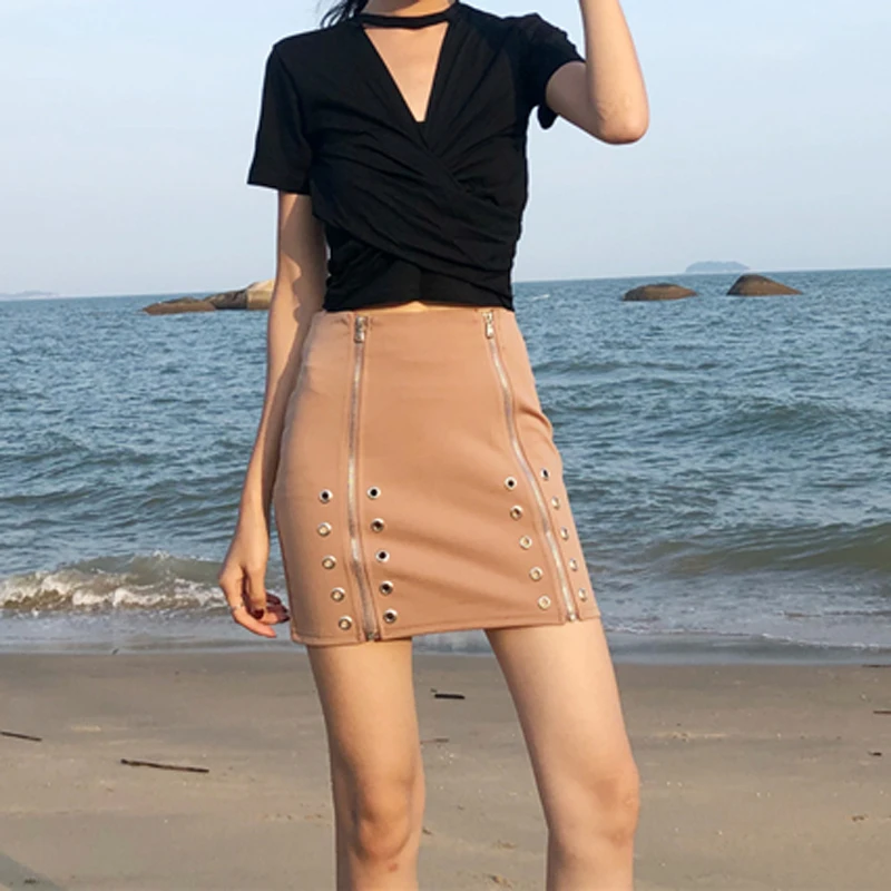 BGTEEVER Bodycon High Waisted Side Zipper Metal Holes Mini Skirts Women Slim Short Pencil Summer 2018 Casual Bottoms | Женская одежда