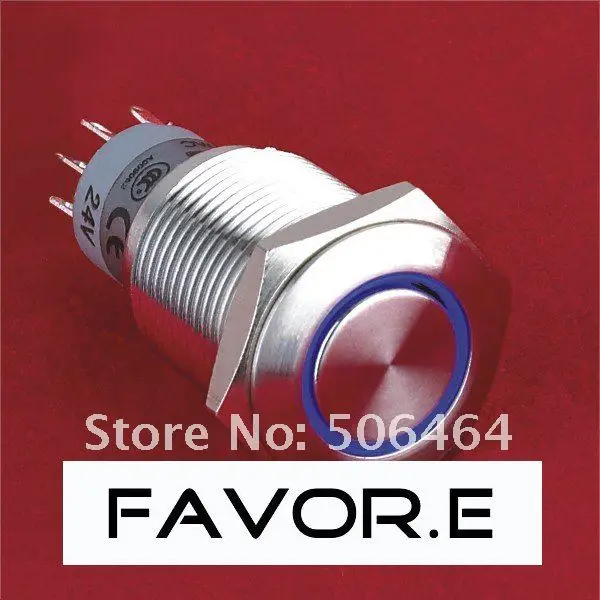 

* Stainless steel 16mm IP67 3A/250VAC ring illuminated 1NO 1NC Momentary metal LED Push Button light Switch Flat round