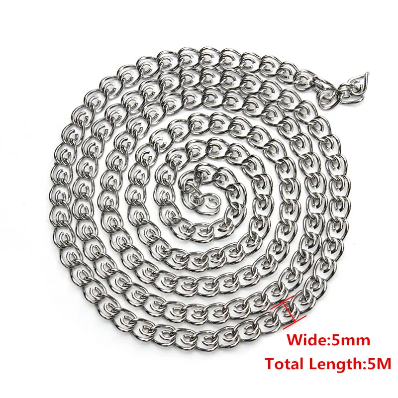 

SAUVOO 5 Meter Silver Color Stainless Steel Metal Hollow Spiral Double Ring Bulk Link Chains 5mm fit DIY Necklace Bracelet Matel