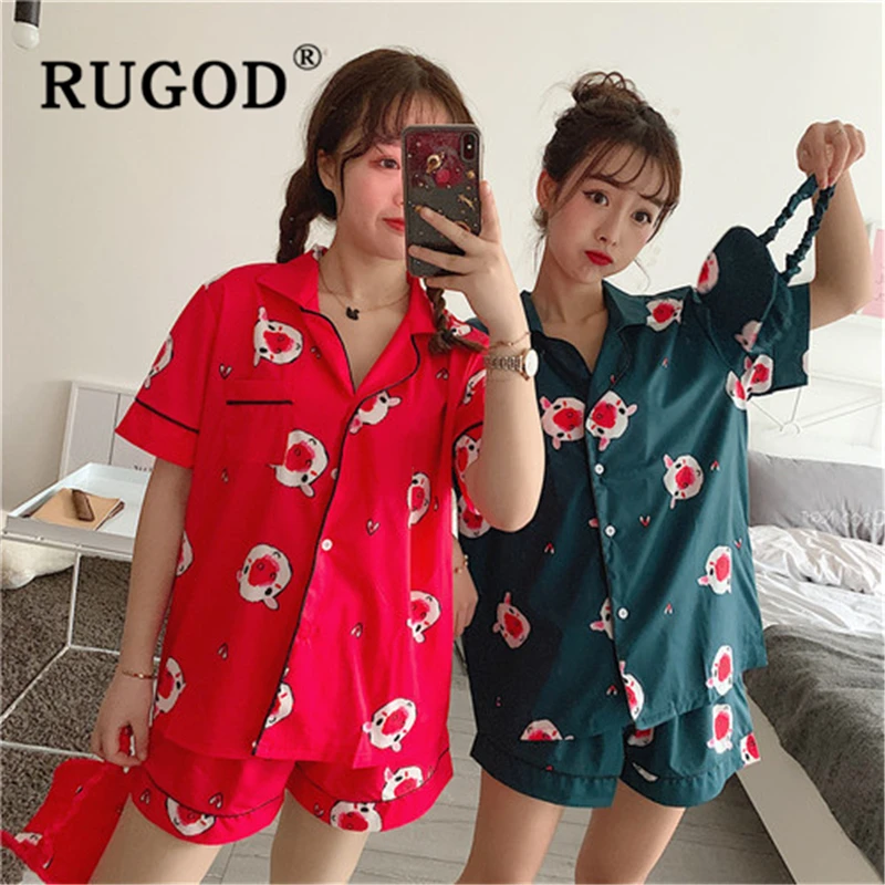 RUGOD, 9 цветов, летняя женская пижама, повседневная, 3 штуки, короткий рукав и короткий, пижама, женская мода, мультяшный принт, Пижама для женщин