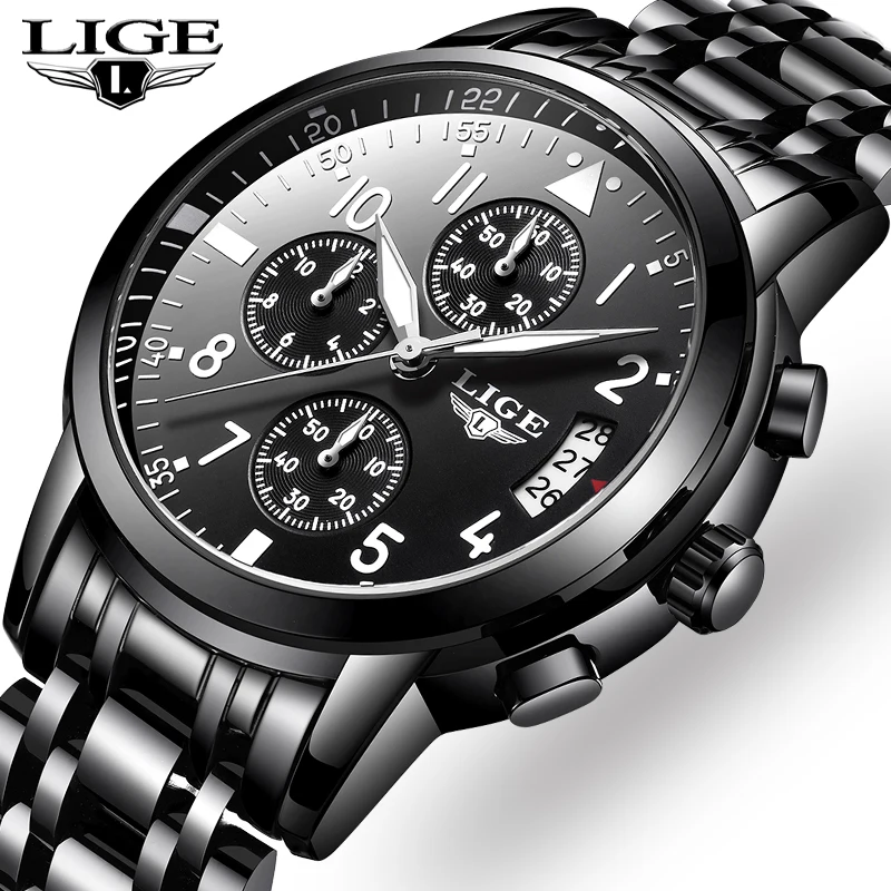 Relogio Masculino мужские часы водонепроницаемые кварцевые бизнес LIGE Топ бренд