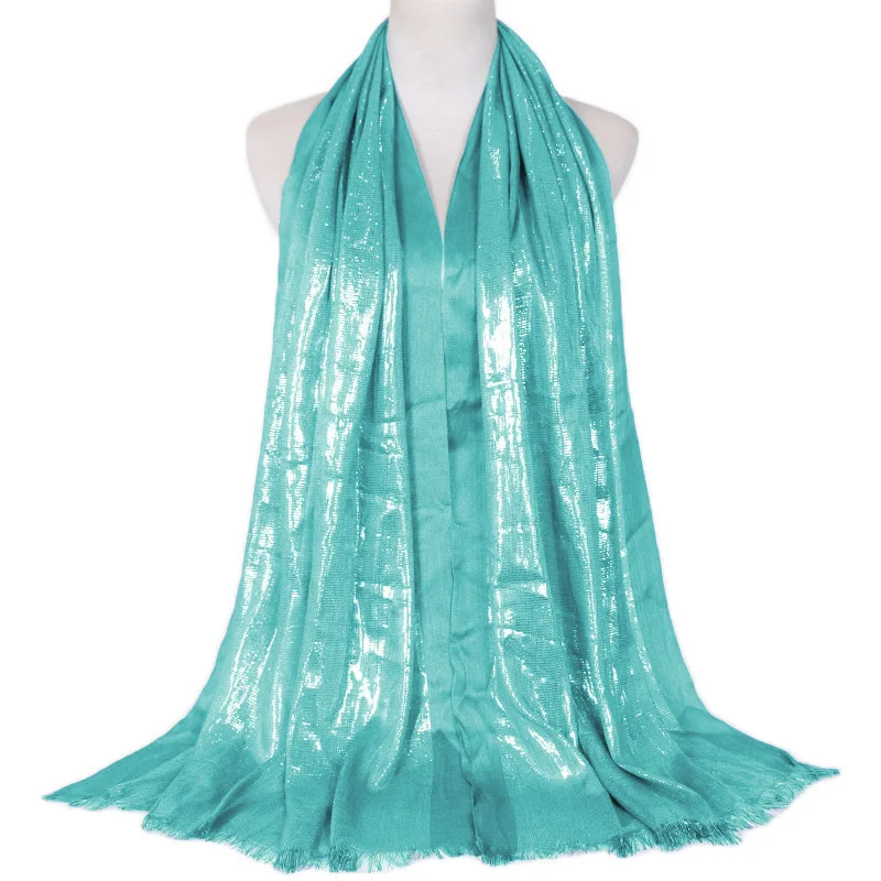 

2021 Women Summer Lurex Glitter Shimmer Scarf Fashion Plain Solid Shiny Scarves Shawls Muslim Hijab Wrap Pashmina Stole 180*63Cm