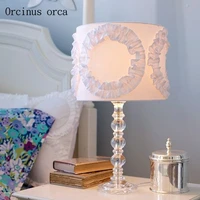 european style creative color cloth desk lamp princess bedroom girl bedroom bedside lamp modern simple led crystal desk lamp