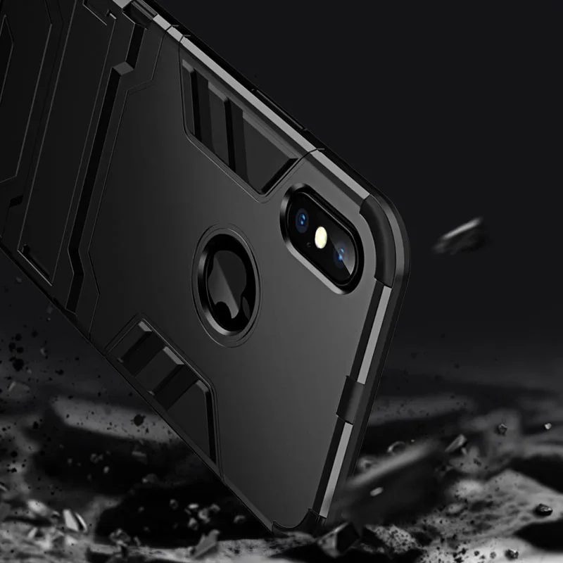 Для iPhone 8 7 6 S Plus резиновый корпус Броня Жесткий Чехол для X XS MAX XR 5 5s чехол подставка