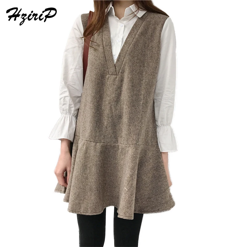HziriP Spring Dress 2018 New Women Flare Sleeve Office Casual Loose Vestidos Stand Fashion Fake Two Female Dresses | Женская одежда